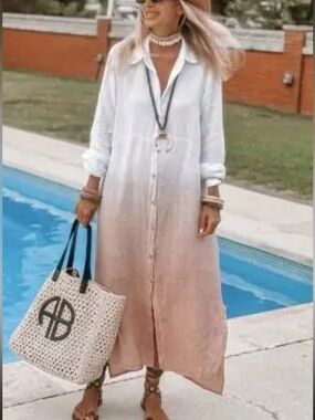 CHARLIE B Gradient ombre tunic Shirt linen Dress sz M